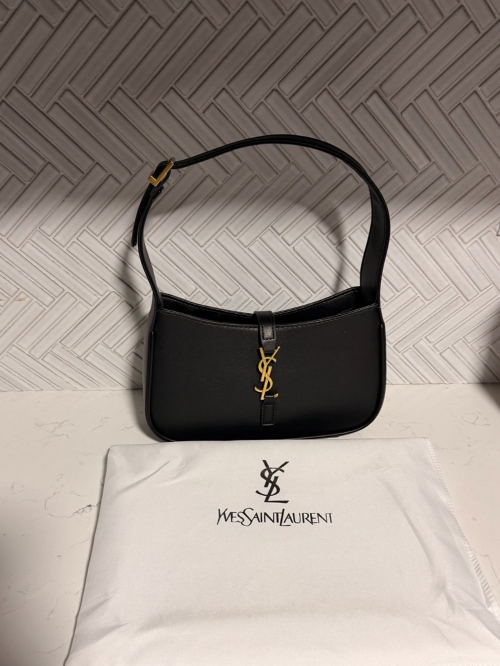 Saint Laurent Black Leather Shoulder Bag with Gold Hardware